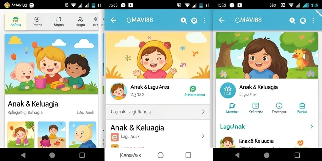 Tampilan antarmuka AMAVI88 dengan lagu-lagu anak yang ceria.