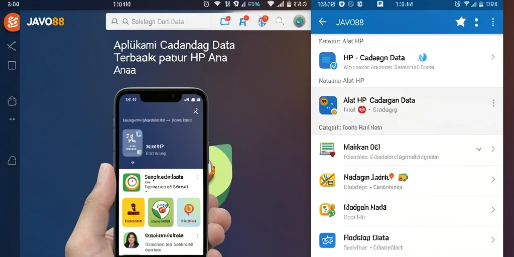Antarmuka intuitif dari aplikasi JAVO88 untuk cadangan data.