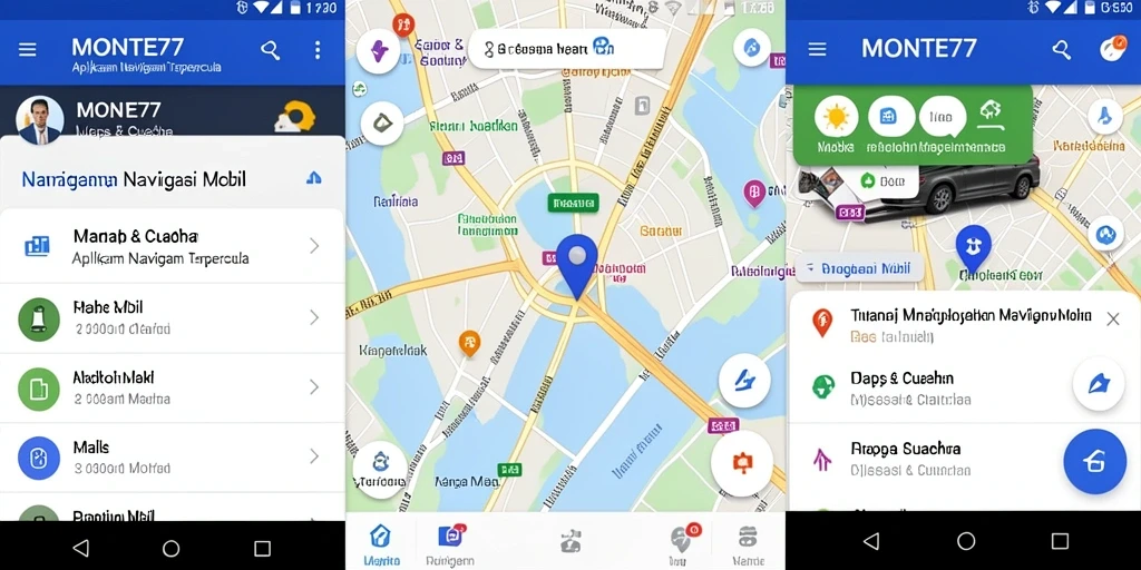 Antarmuka aplikasi Navigasi Mobil MONTE77 yang jelas dan informatif.