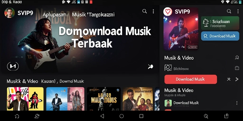 Tampilan antarmuka pengguna SVIP9 dengan fitur Download Musik.